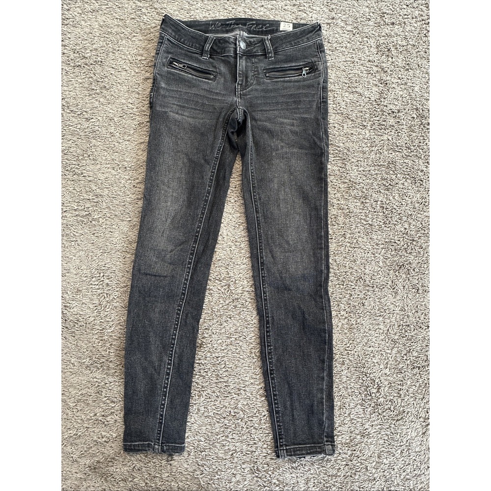 We The Free Jeans Womens 25 Black Skinny Straight Zipper Pockets Denim